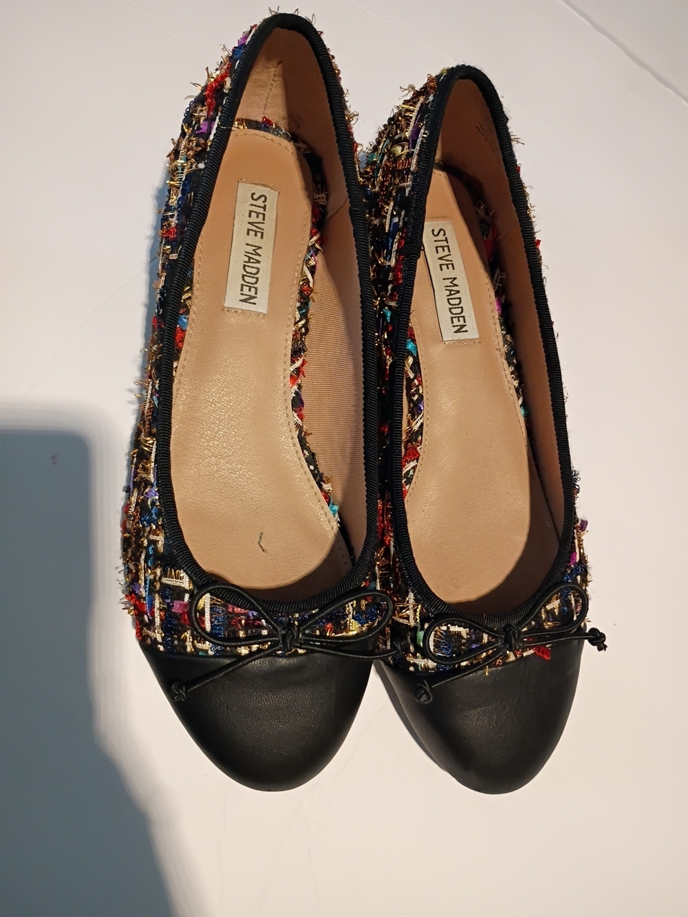Steve Madden Black Cap Toe Multicolor Tweed Ballet Flats